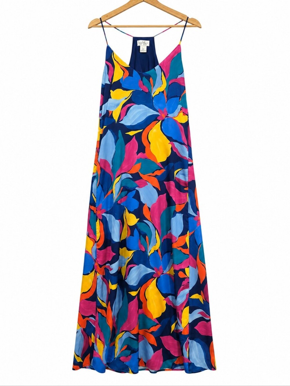 Nicole Miller Tropical Floral Maxi Dress Pockets Built-In Bra Racerback Large